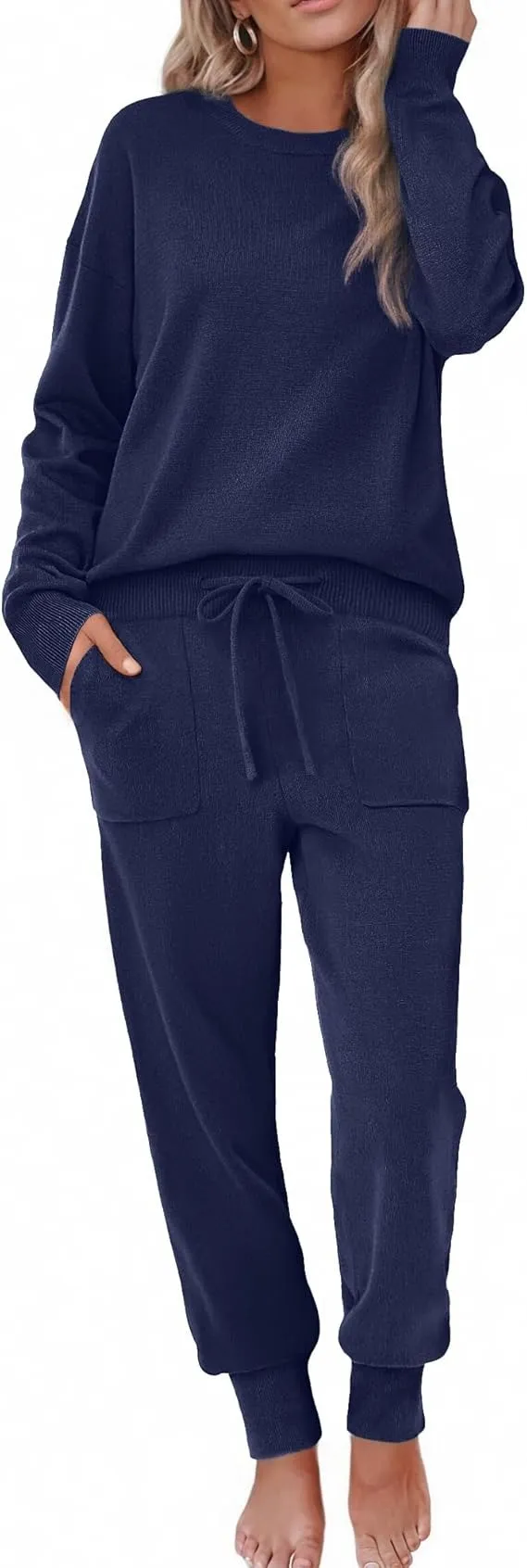 Women's Long Sleeve Knit Loungewear Set Jogger Pants Outfit
