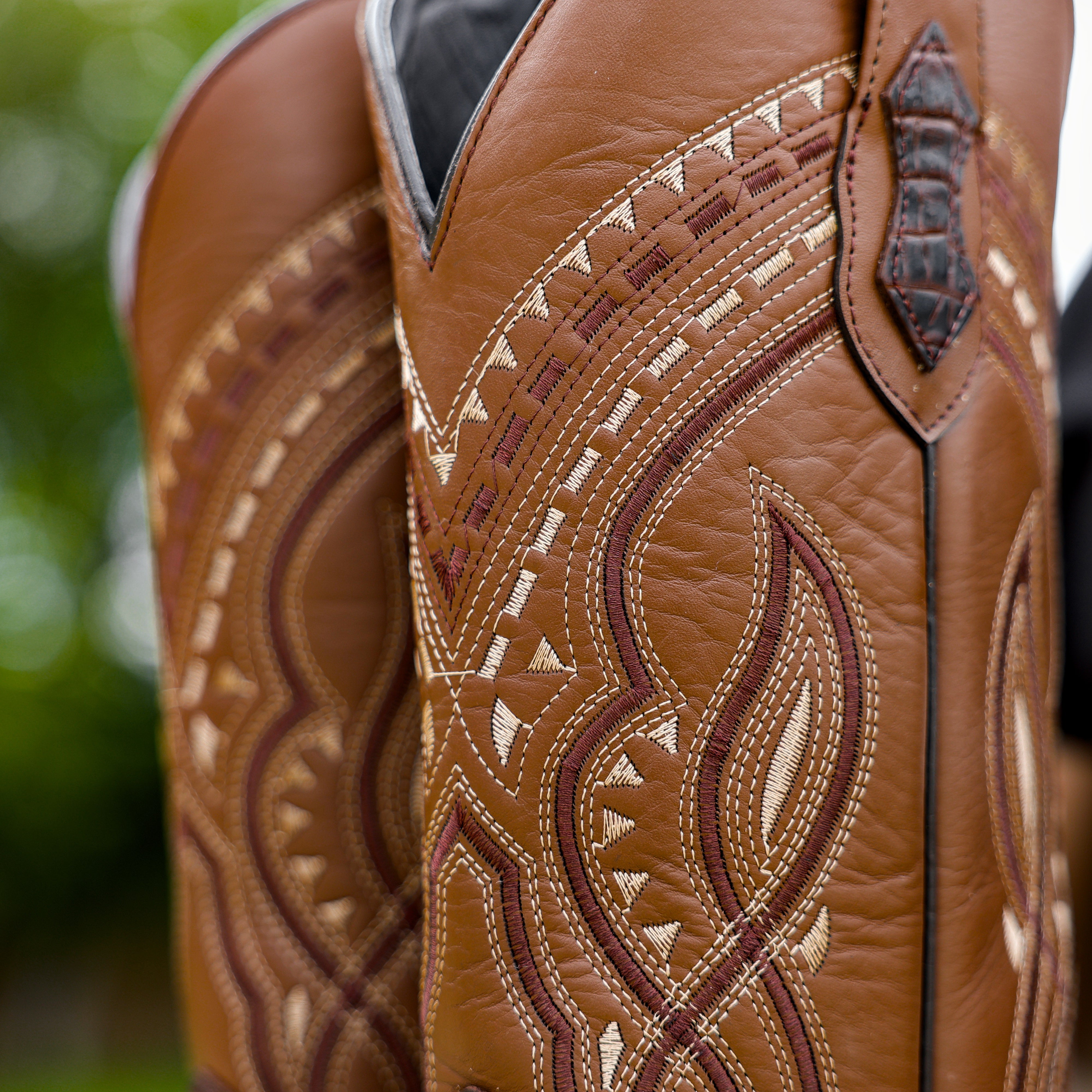 Brown Caiman Belly Leather Boots - Square Toe