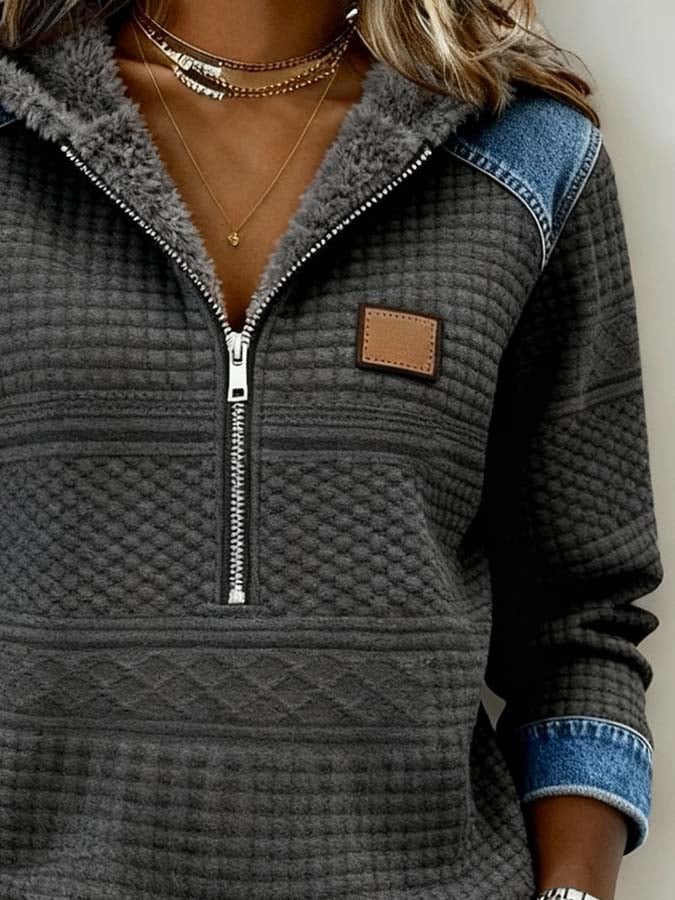 Women'S Casual Color Block Printed Hooded Sweatshirt