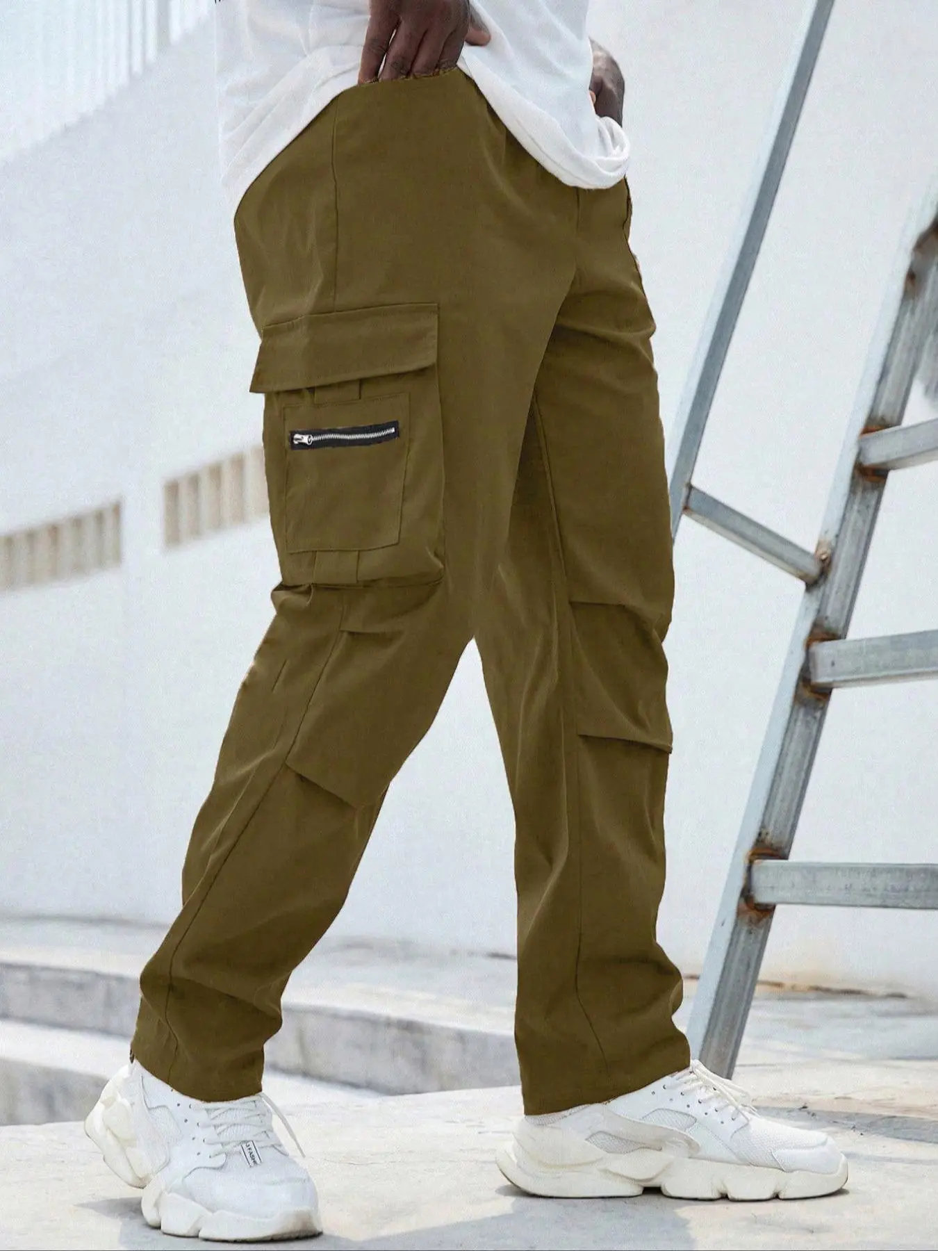 Men's Plus-Size Solid-Color Drawstring Cargo Pants