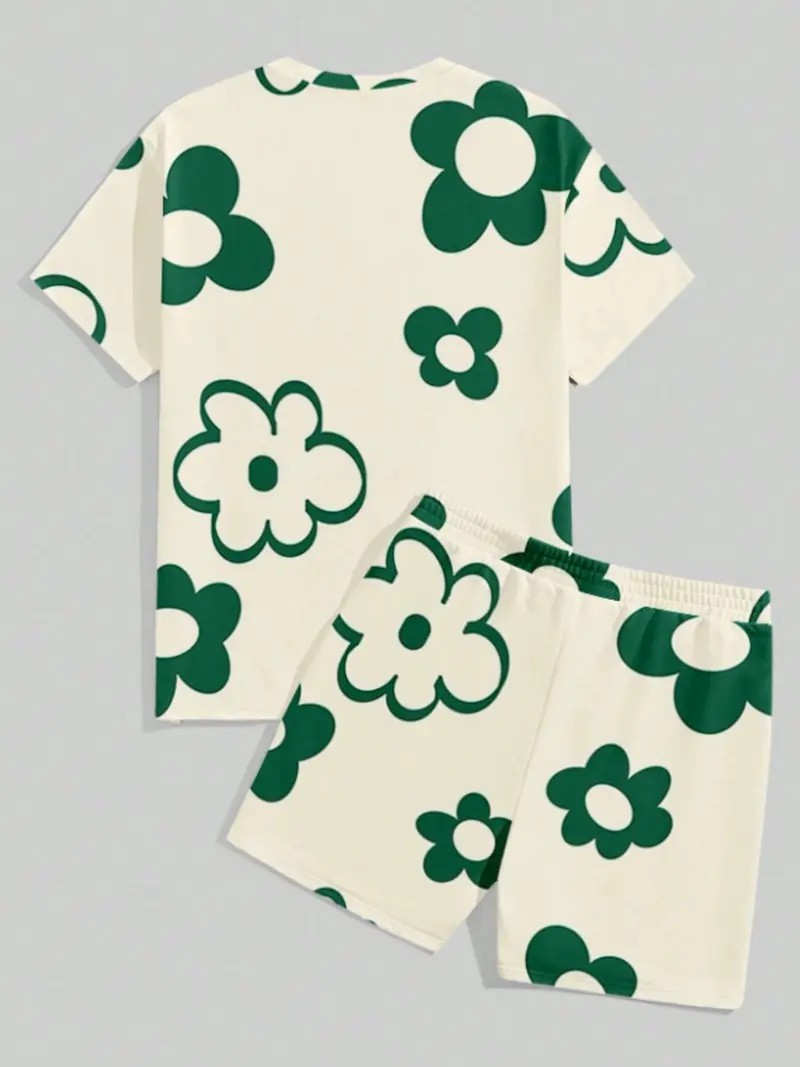 Men’s 3D Printed Fitted Short Sleeve & Shorts Summer Set