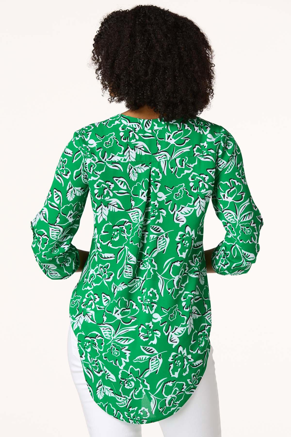 Green Floral Printed Popover Top