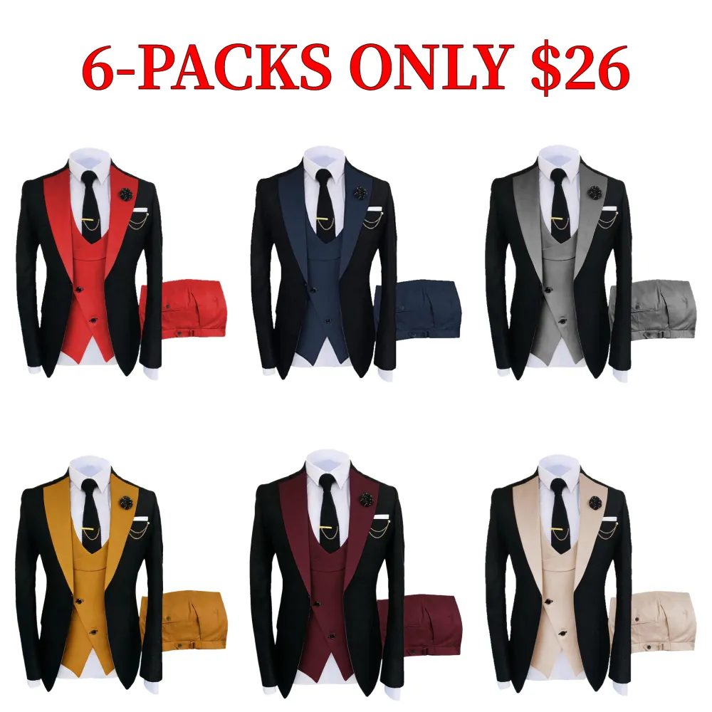 Men's Slim-Fit Three-Piece Suit - Double-Breasted Suit Jacket, Vest, and Trousers