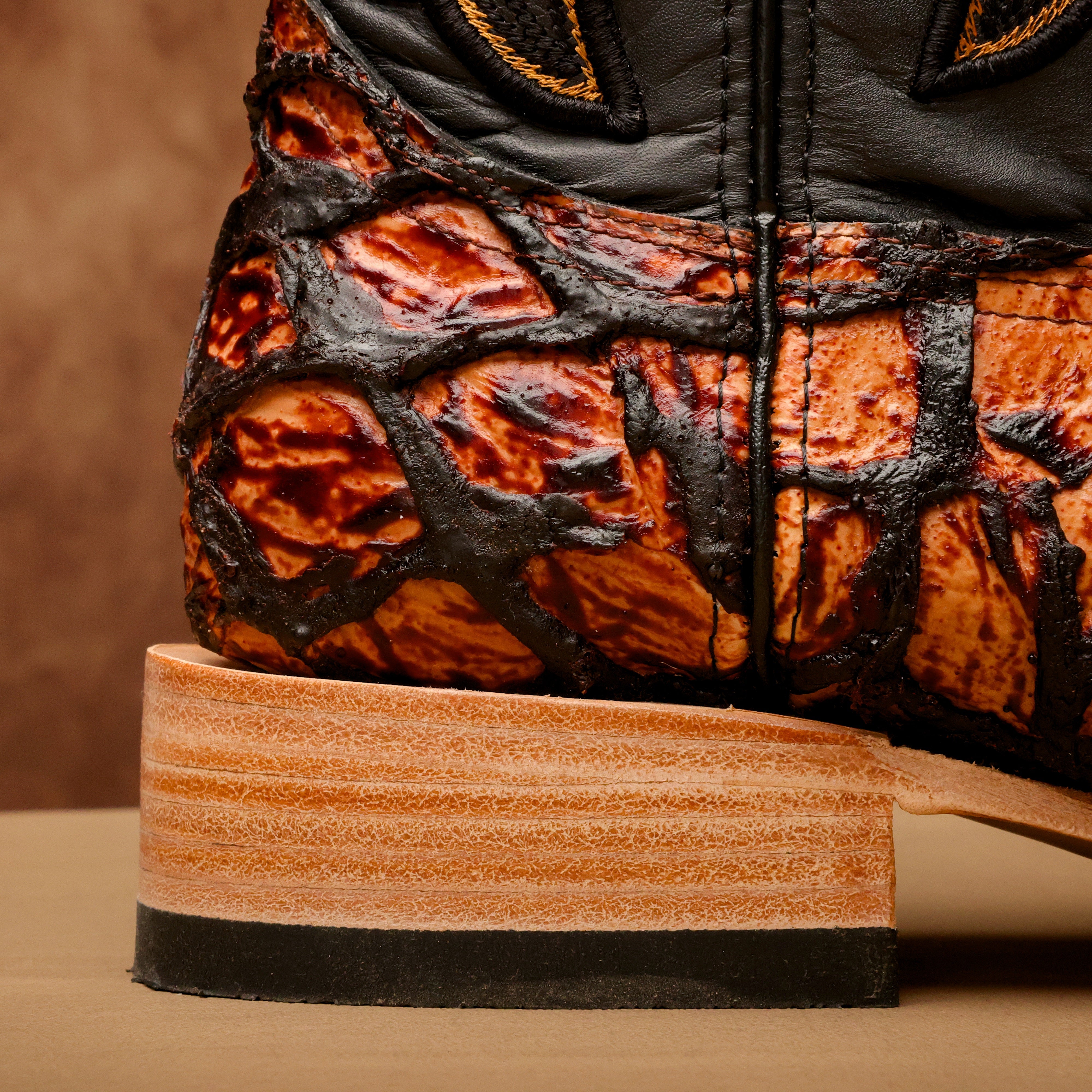 Cognac Jumbo Pirarucu Leather Boots - Square Toe