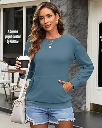 Women's Crewneck Hoodless Sweatshirt Hoodless Sweatshirt with Kangaroo Pocket Fleece Long Sleeve