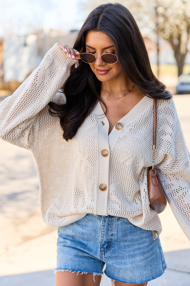 Botanic Bliss Beige Crochet Cardigan