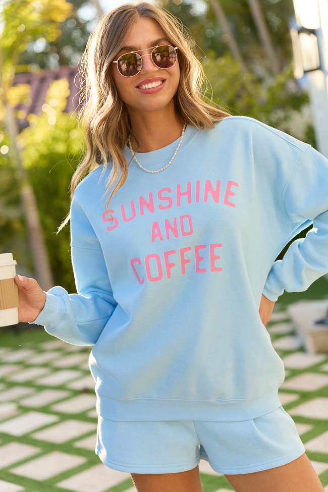 Sunshine And Coffee Light Blue Graphic Sweatshirt