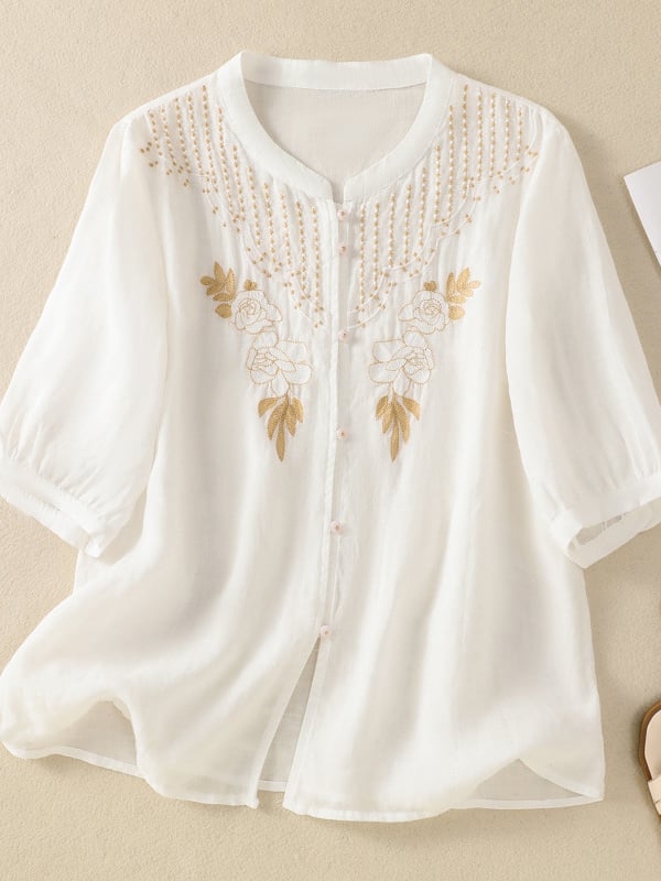 Women Embroidered Cotton Linen Tops- Fast Shipping