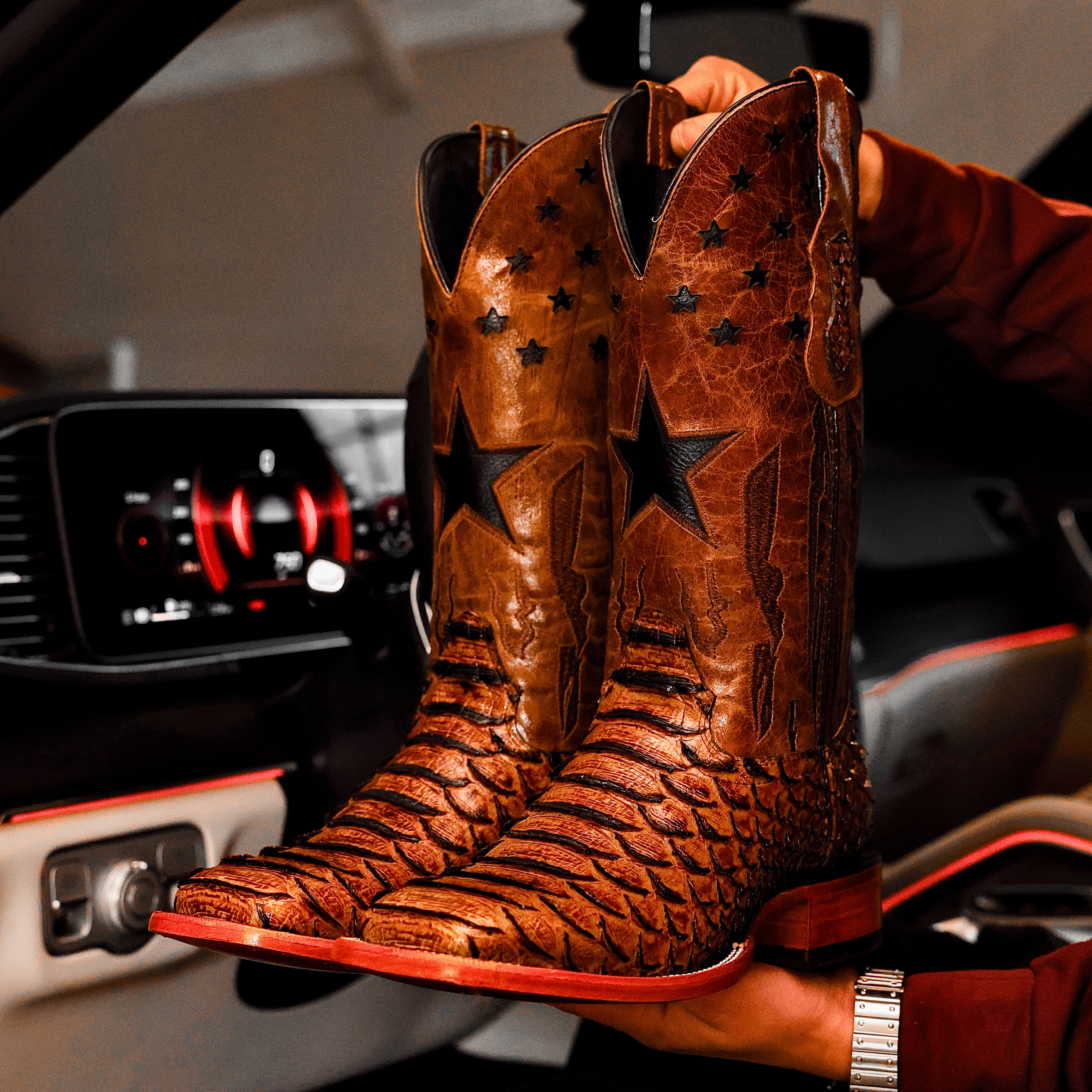 Honey Cognac Python Leather Boots - Square Toe