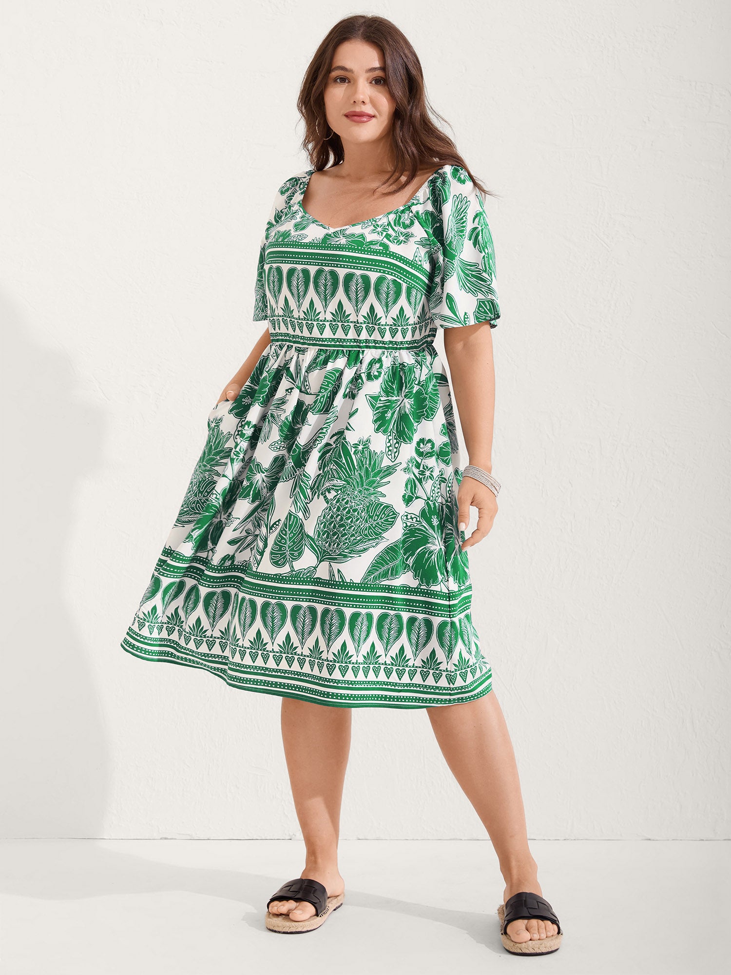 Boho Print Fit Flare Pockets Mini Dress