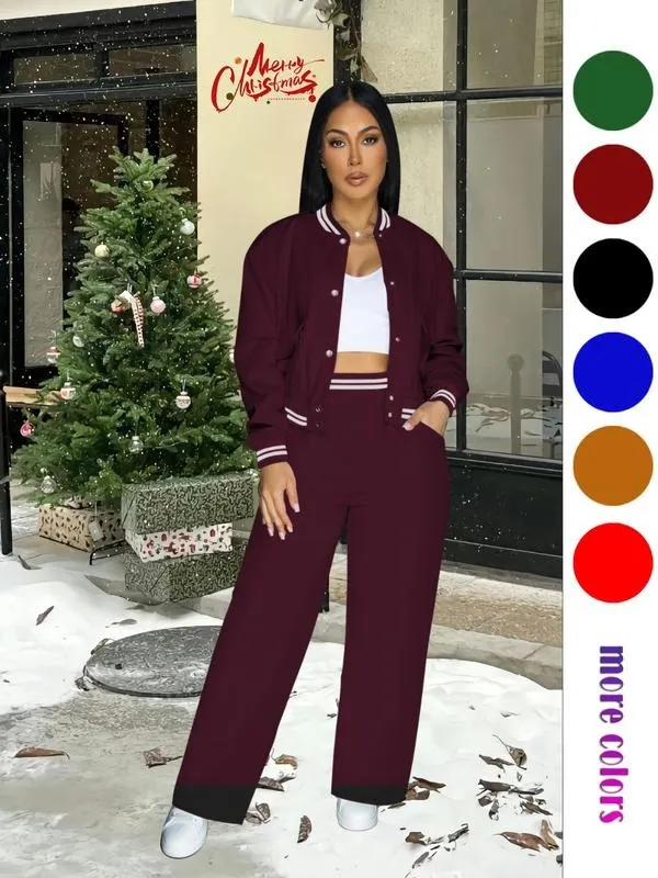 Women's Casual Baseball Jacket, Solid Color Sports Wear, Pocket Sportswear