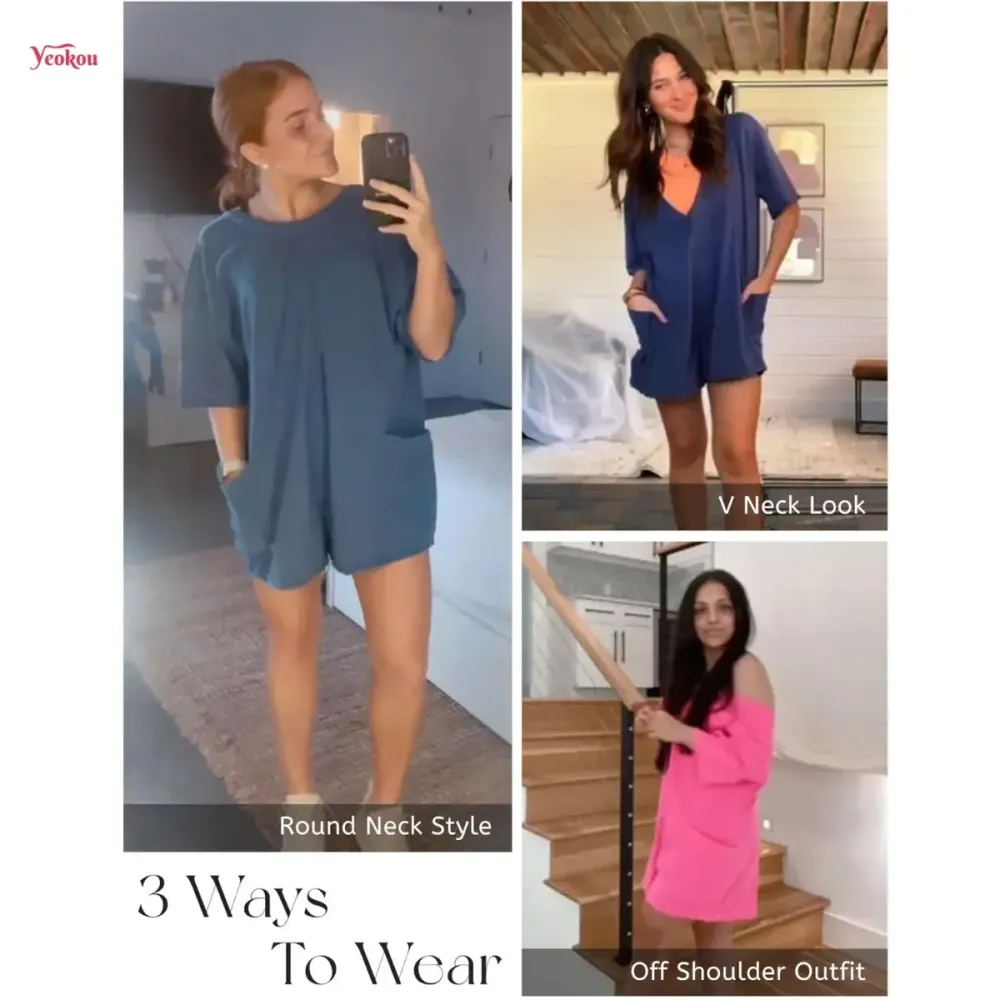 Women's Oversized Athletic Jumpsuit Casual Romper Overall Workout Tee Hot Short Romper