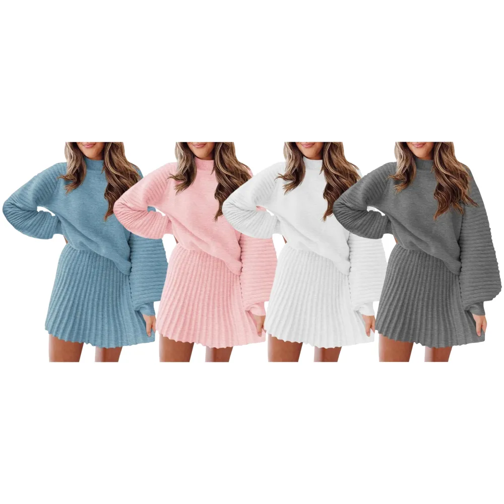 Women’s Ribbed Mock Neck Sweater & Mini Skirt Set
