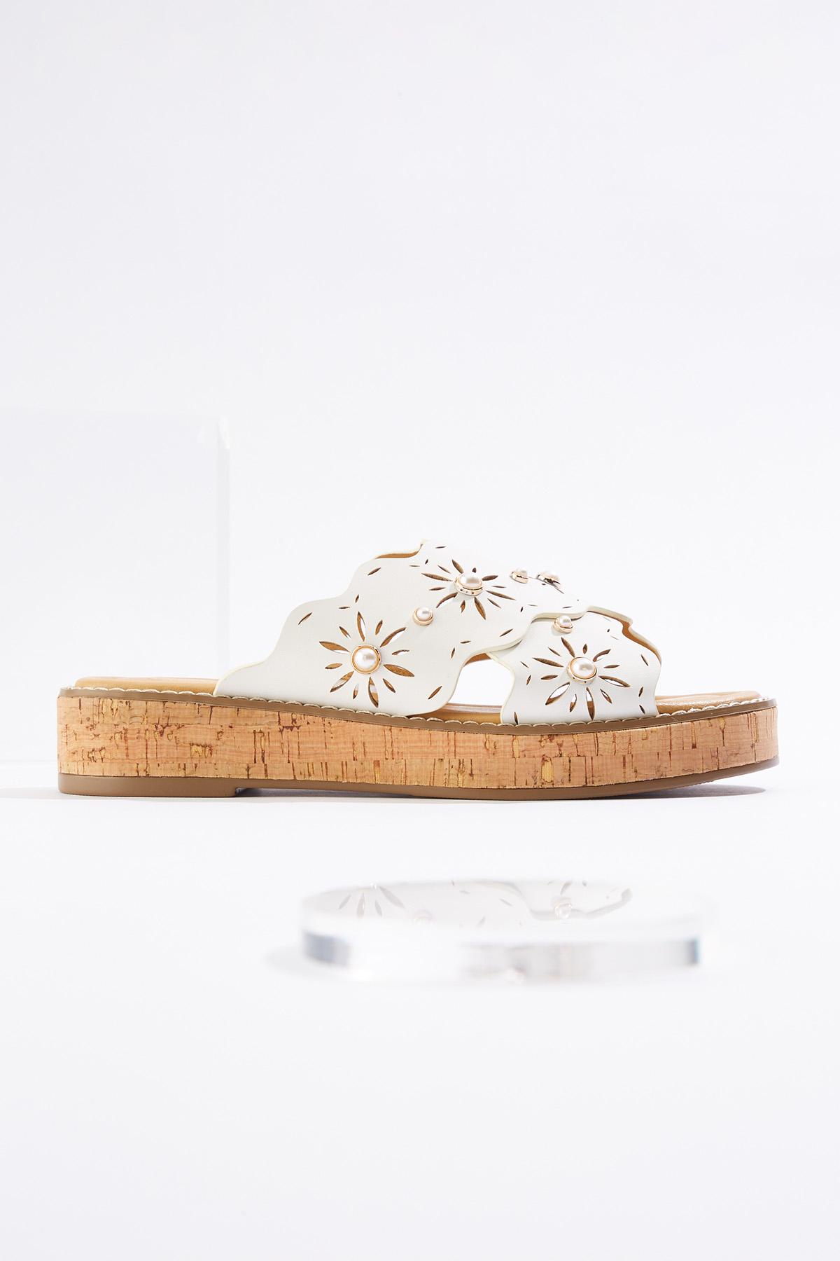 Scalloped Crossband Wedge Sandals