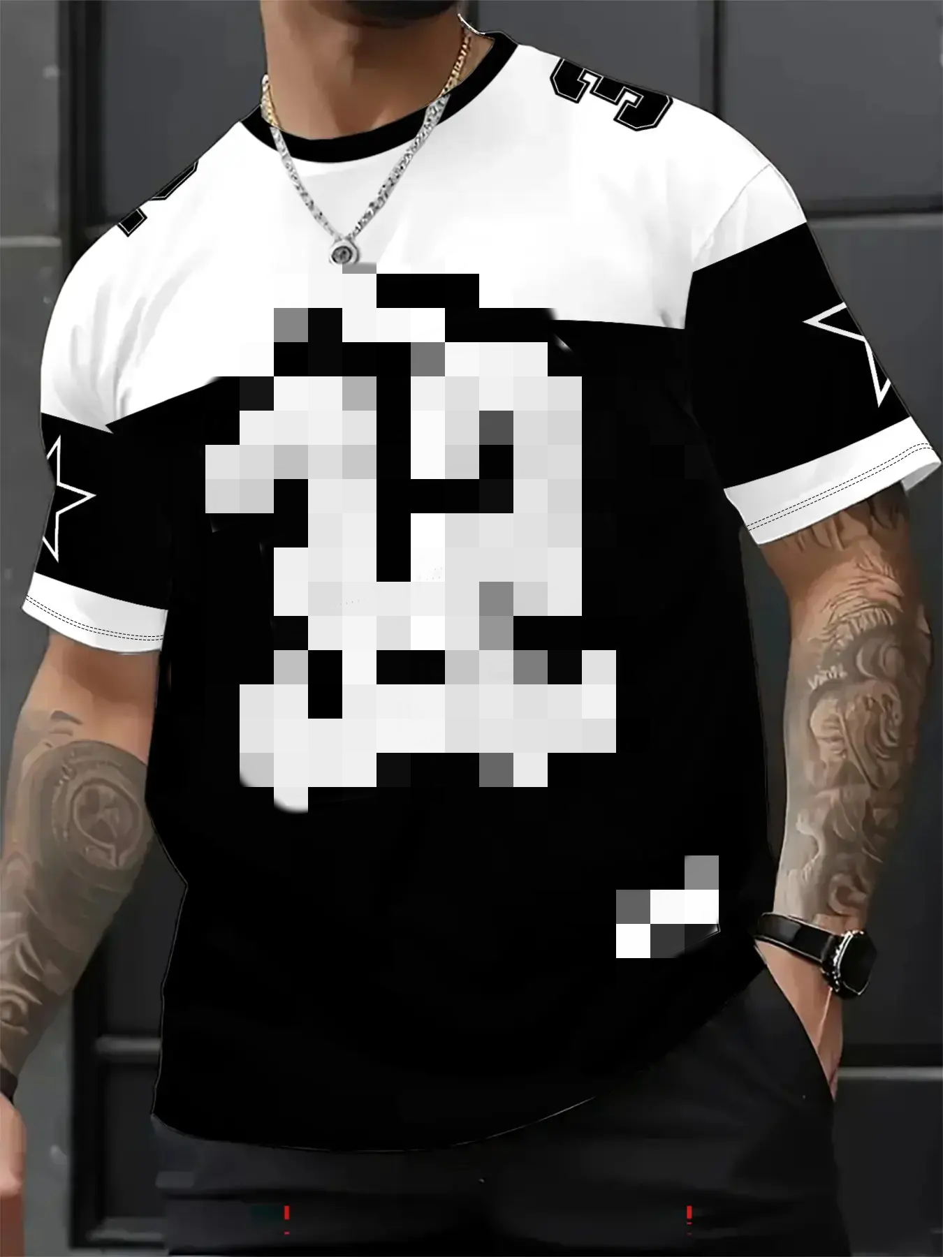 Men's Casual Round Neck Short Sleeve T-Shirt, 3D Star Number Print Football Jersey, Fitted All Seasons Sports Shirt