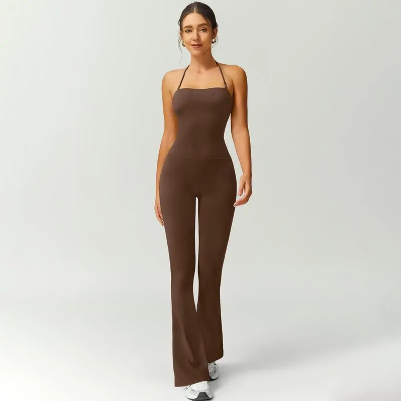 Women's Halter Neck Bodycon Flared Leg Jumpsuit