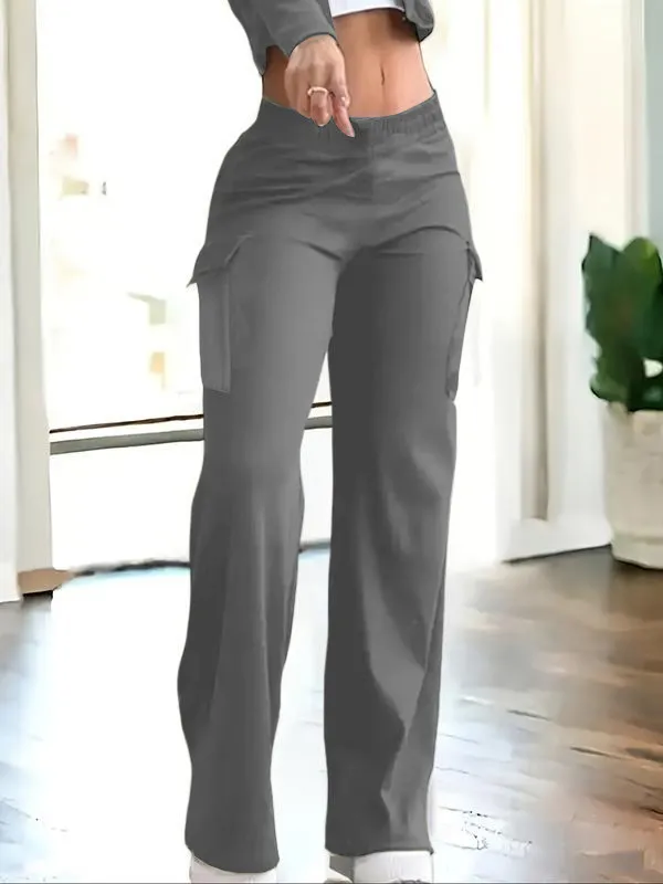 Women's Solid Color Flap Pocket Pants