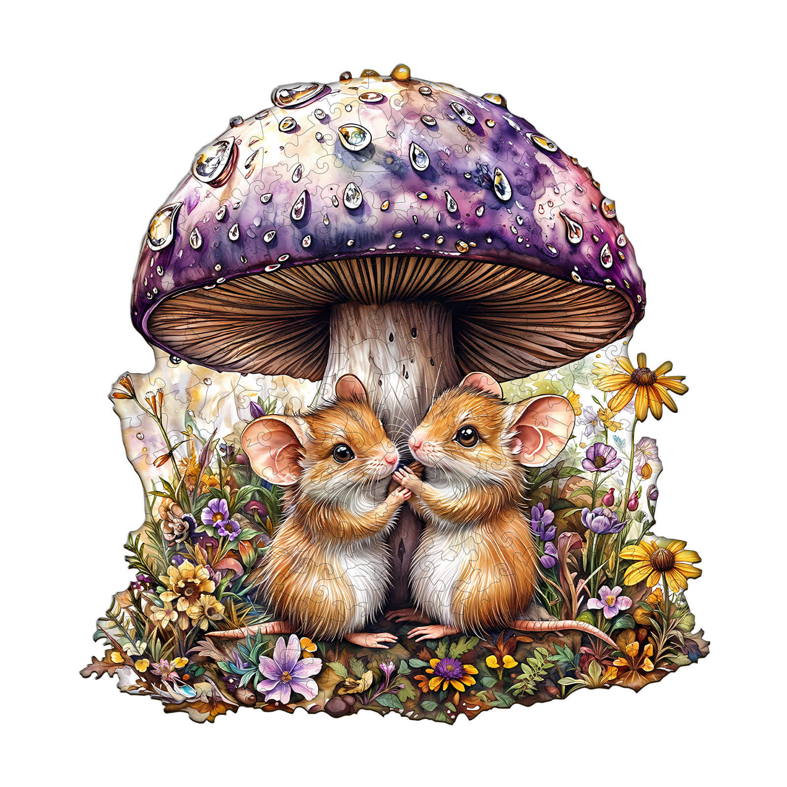 Mice and mushrooms Wooden Jigsaw Puzzle