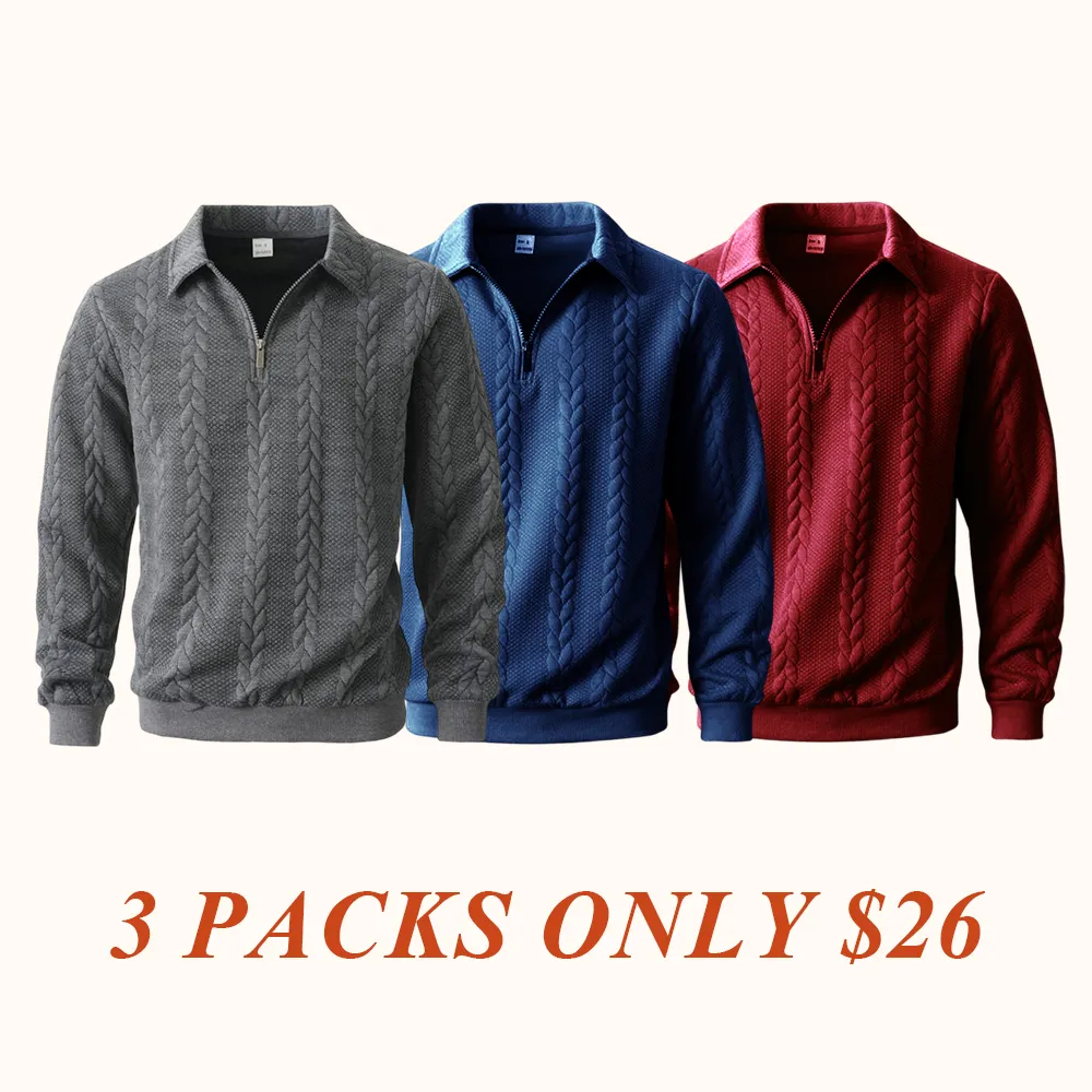 Men's Fall Winter Outfits Knitted Polo Neck Long Sleeve Sweatshirt for Daliy Wear
