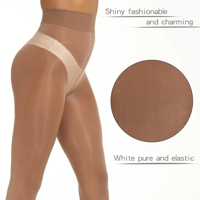 Women's Shiny Sheer Tights High Waist Silk Comfort Stockings Oil Shimmery Nylons Pantyhose Silky Spandex Elastic Dressy Legwear
