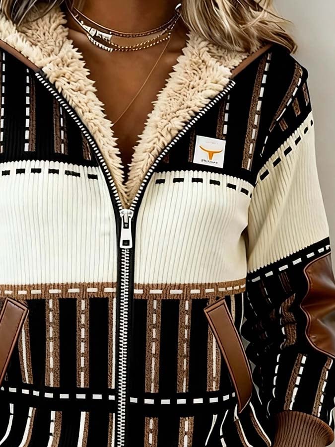Women'S Casual Color-Blocked Patchwork Jacket