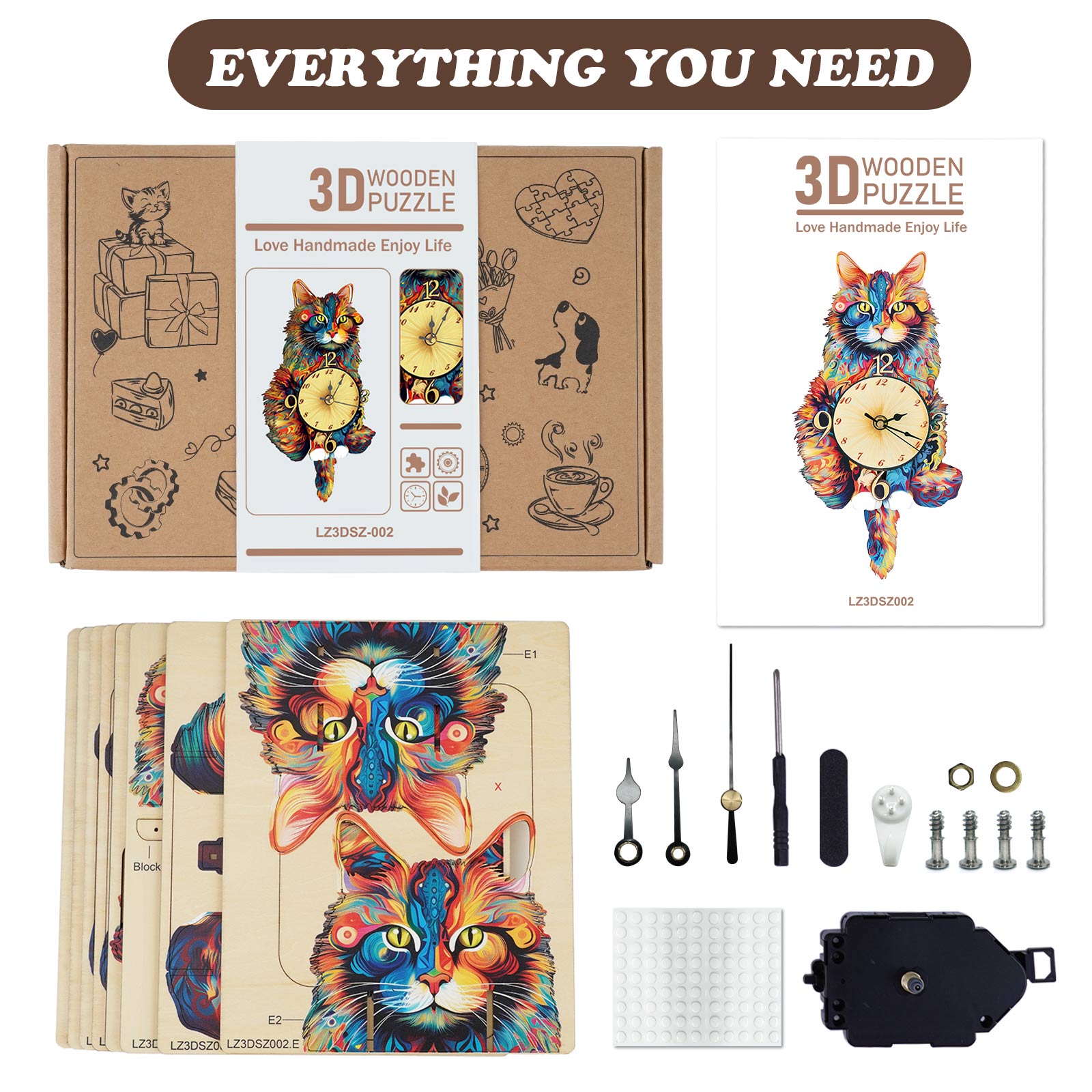 Maine Coon – DIY Wooden Clock, 3D Puzzle Craft Kit