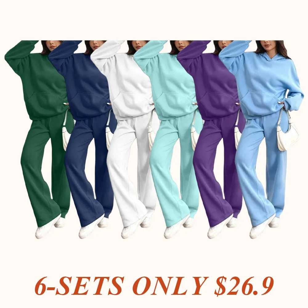 Women's Hooded Sweatshirt & Pants Casual Comfy Loungewear Set