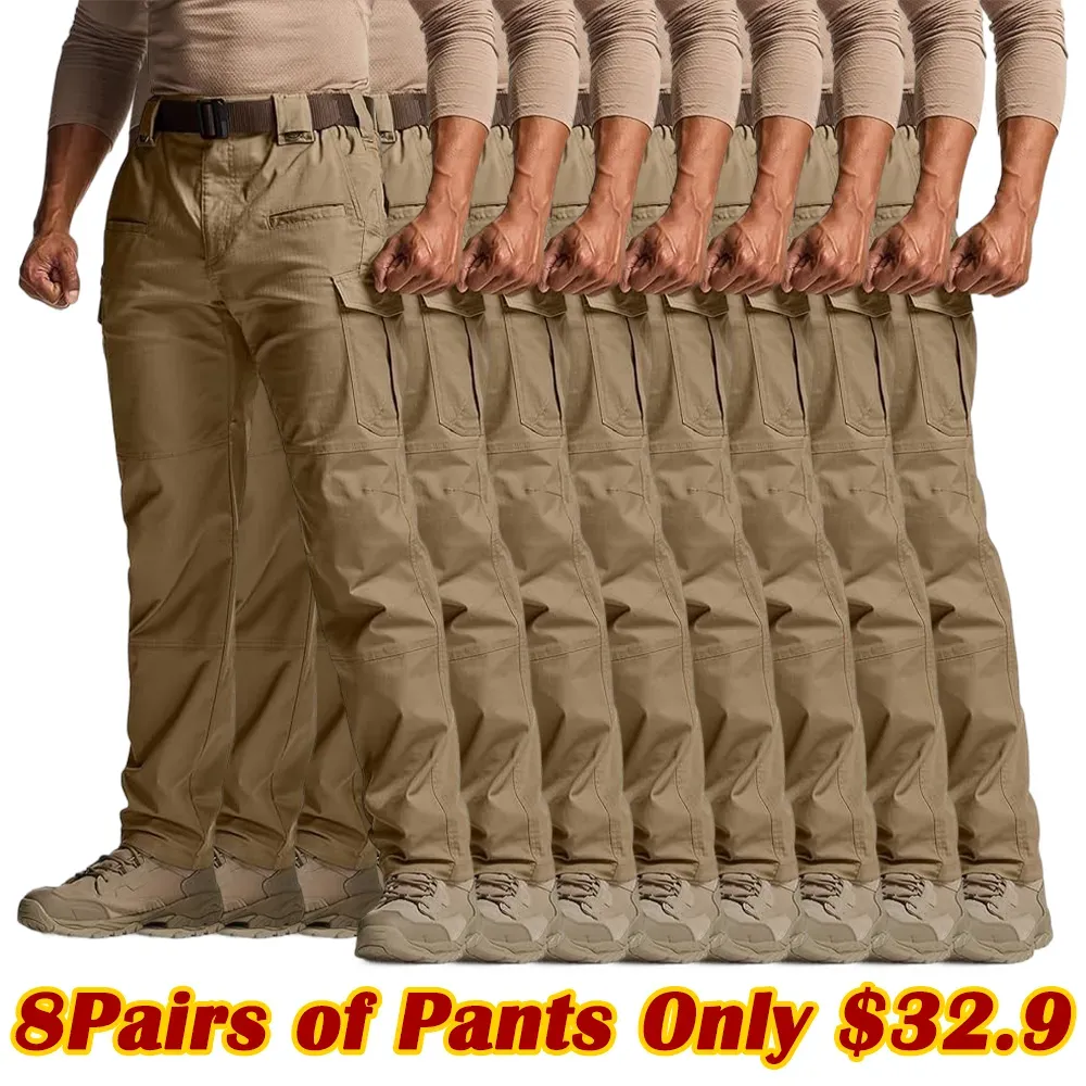 Men's Flex Stretch Tactical Pants, Water Resistant Ripstop Cargo Pants
