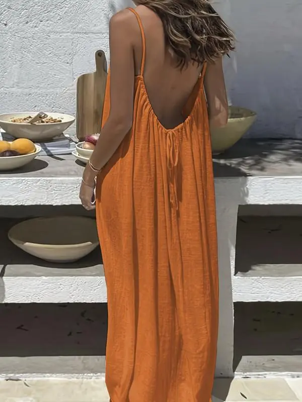 Women's Solid Color Backless Cami Dress, Casual Sleeveless Dress for Summer