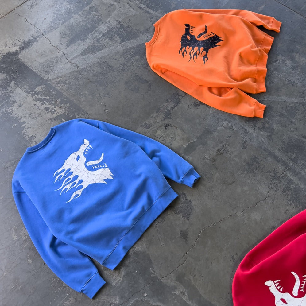 OVERSIZED LUX WAR WOLF CREW NECK - ORANGE / BLACK