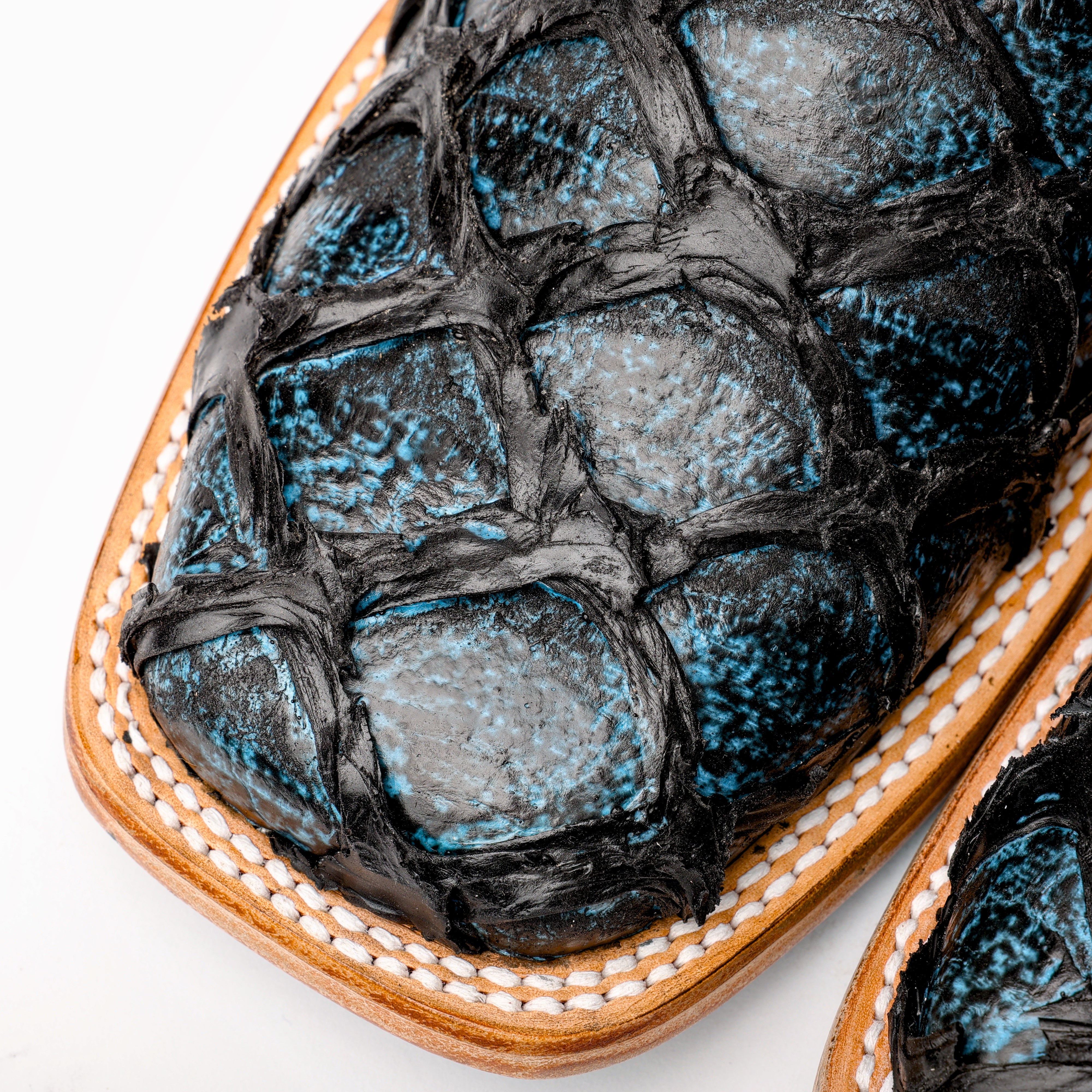 Midnight Blue Jumbo Pirarucu Leather Boots - Square Toe