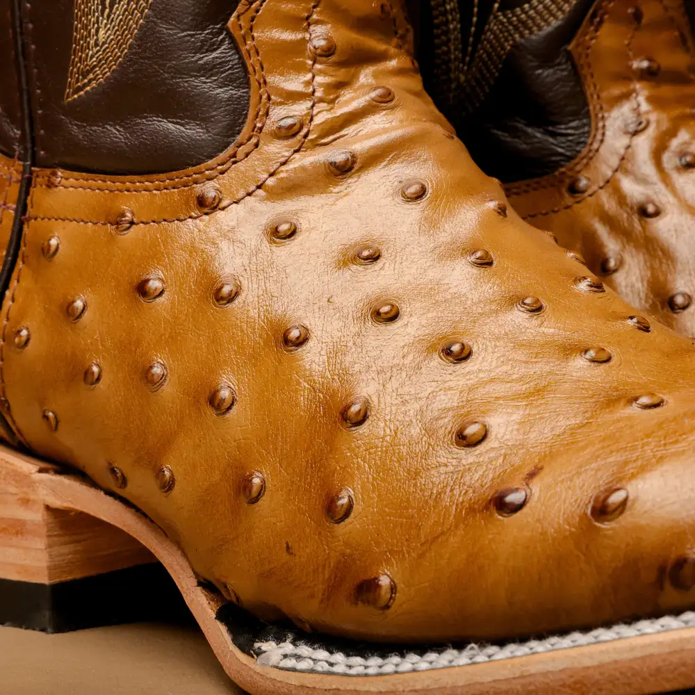 Honey Ostrich Leather Boots - Square Toe