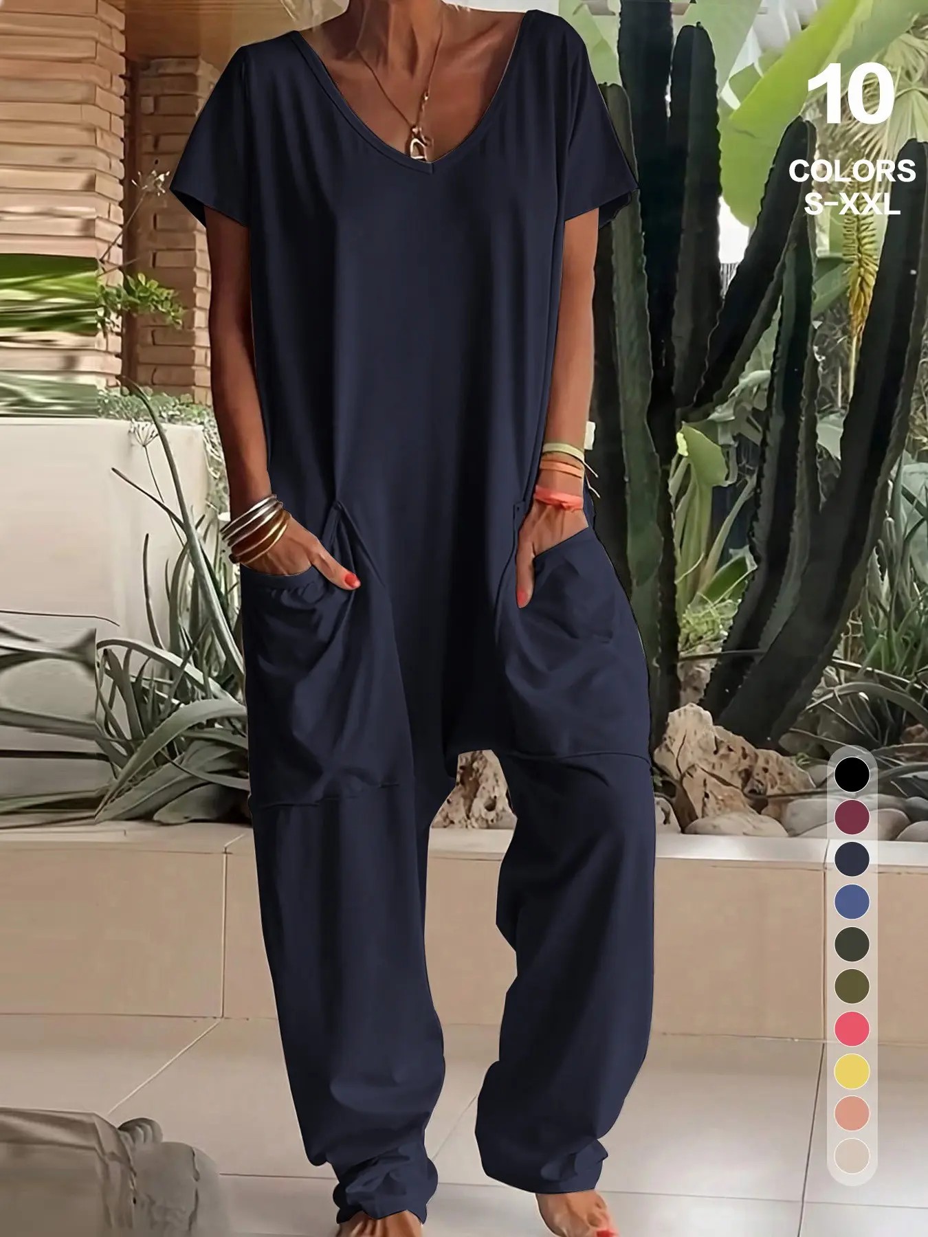 Women’s Casual Short Sleeve Wide-Leg Jumpsuit