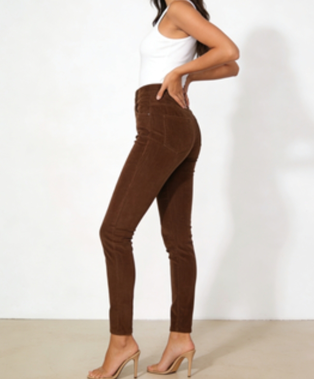 Premium Brown High-Rise Corduroy Pants (Flattering Fit)