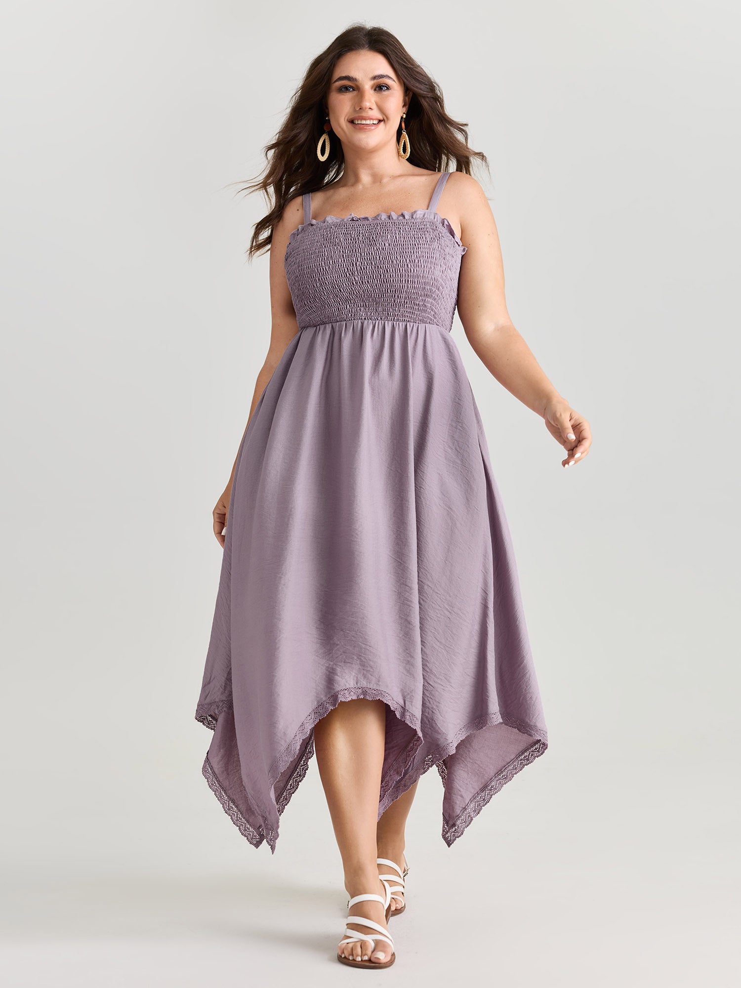 Shirred Handkerchief Hem Maxi Dress