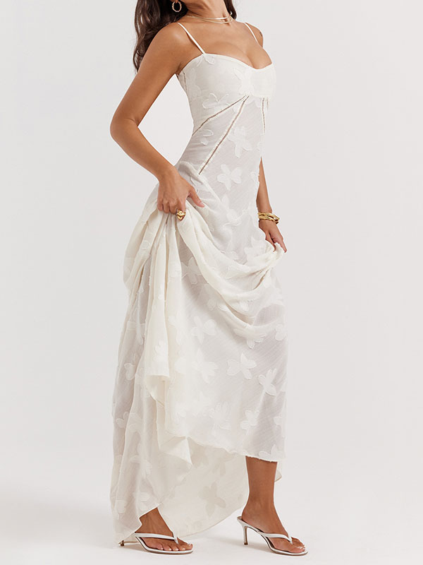 Flower Printed Sleeveless Spaghetti Neck Vacation Maxi Dresses