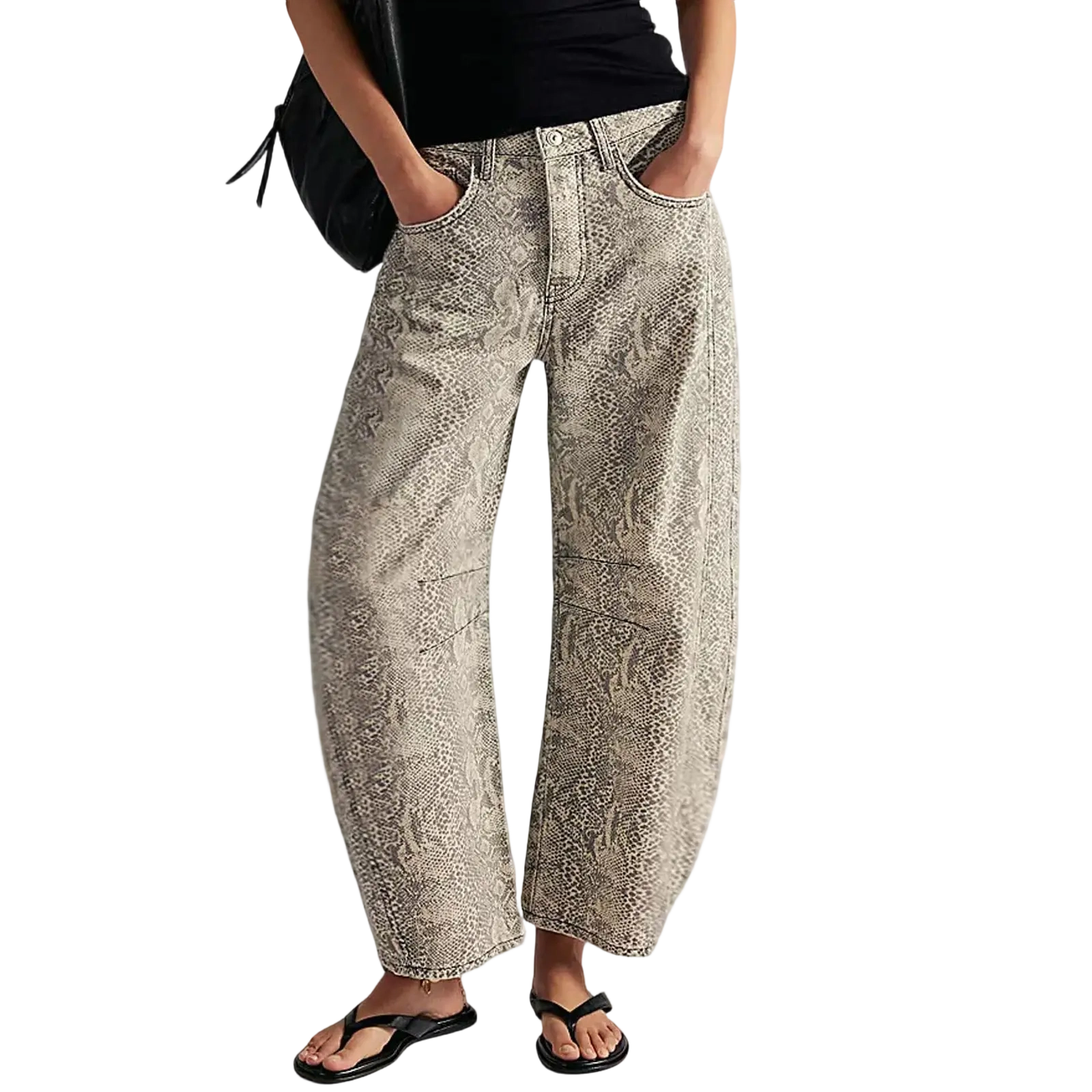 Women's Printed Wide-Leg Jeans Y2k Loose Mid-Rise Jeans