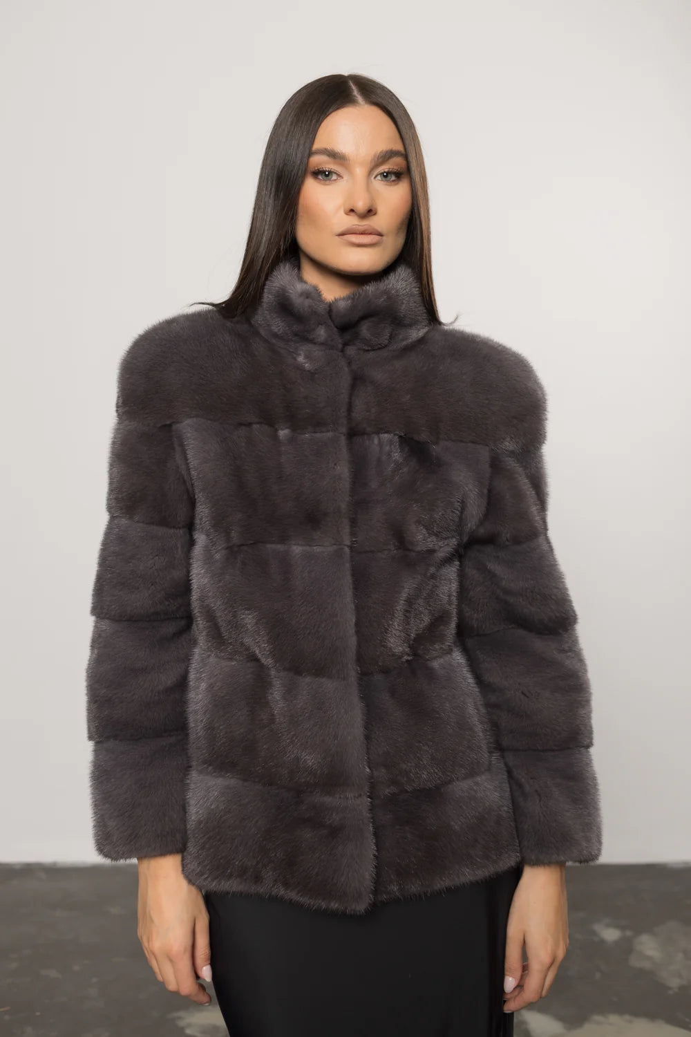 Haină din Blană Naturală de Vizon, Femei, Graphite 404