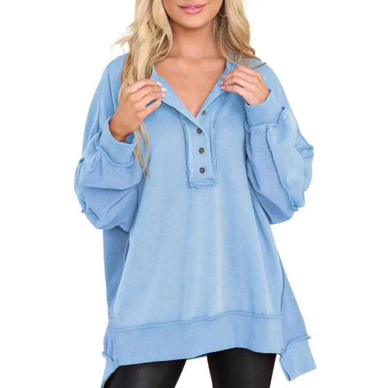 Women's Oversized Button Henley Sweatshirts