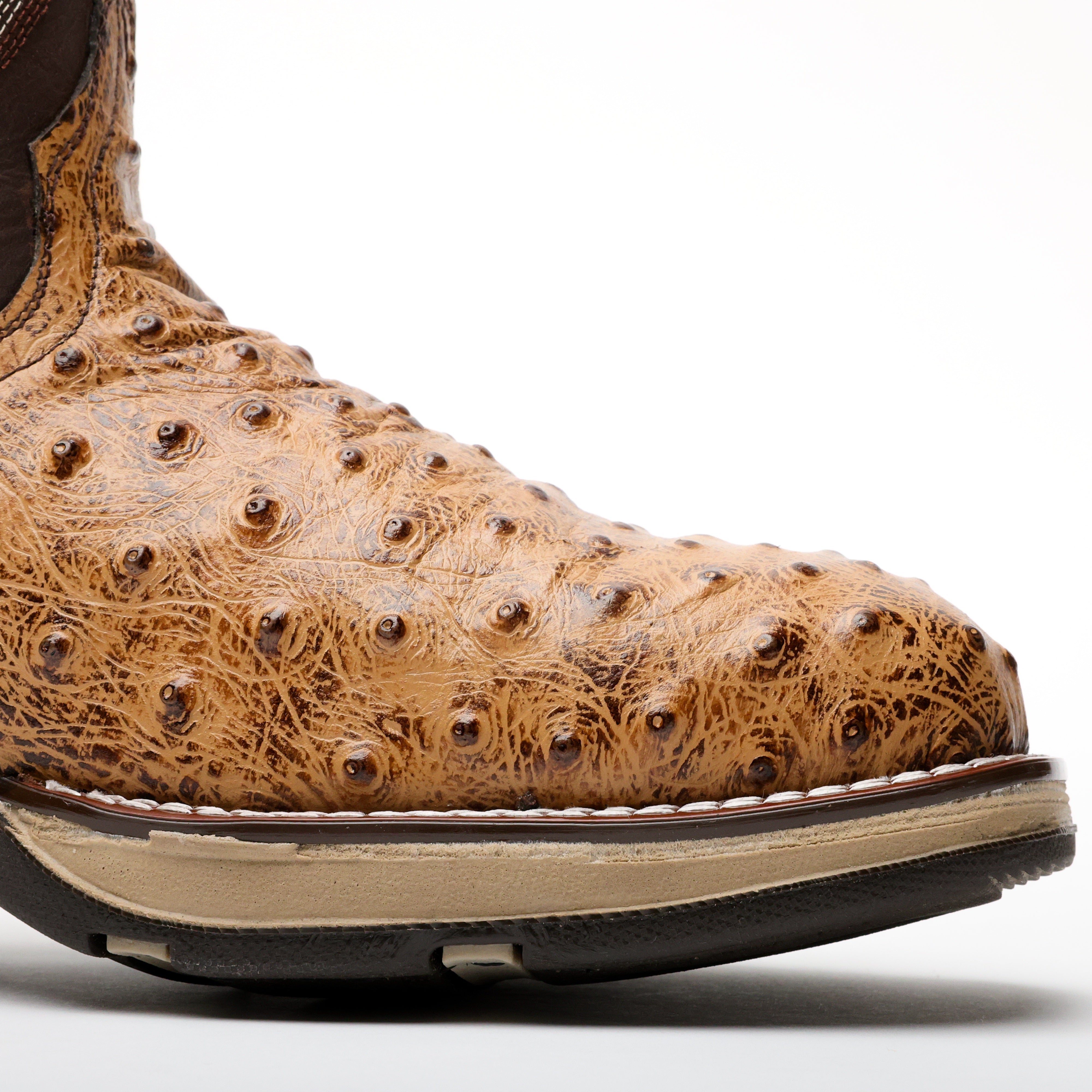 Light Honey Ostrich Leather Boots With 3D Lightweight Sole - Composite Toe
