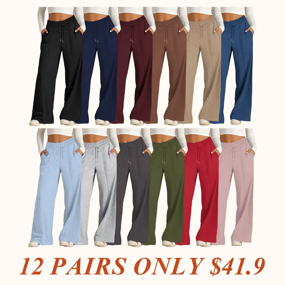 Women's Simple Design Straight Leg Drawstring Baggy Lounge Pants