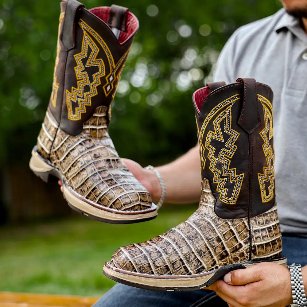 Desert Caiman Belly Leather Boots With 3D Lightweight Sole - Composite Toe