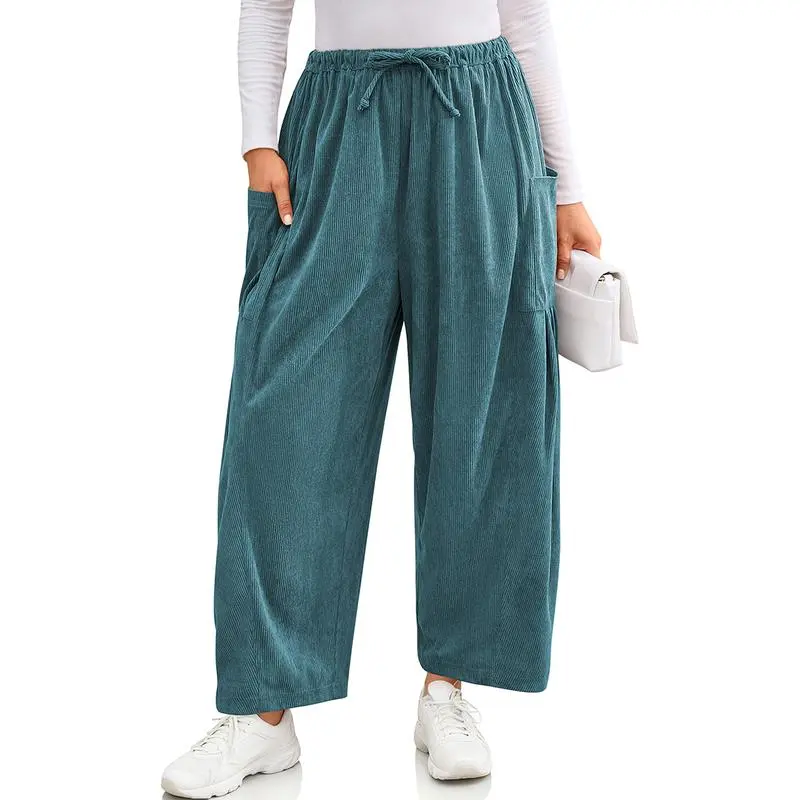 Womens Corduroy Pants Wide Leg Palazzo Harem Pants