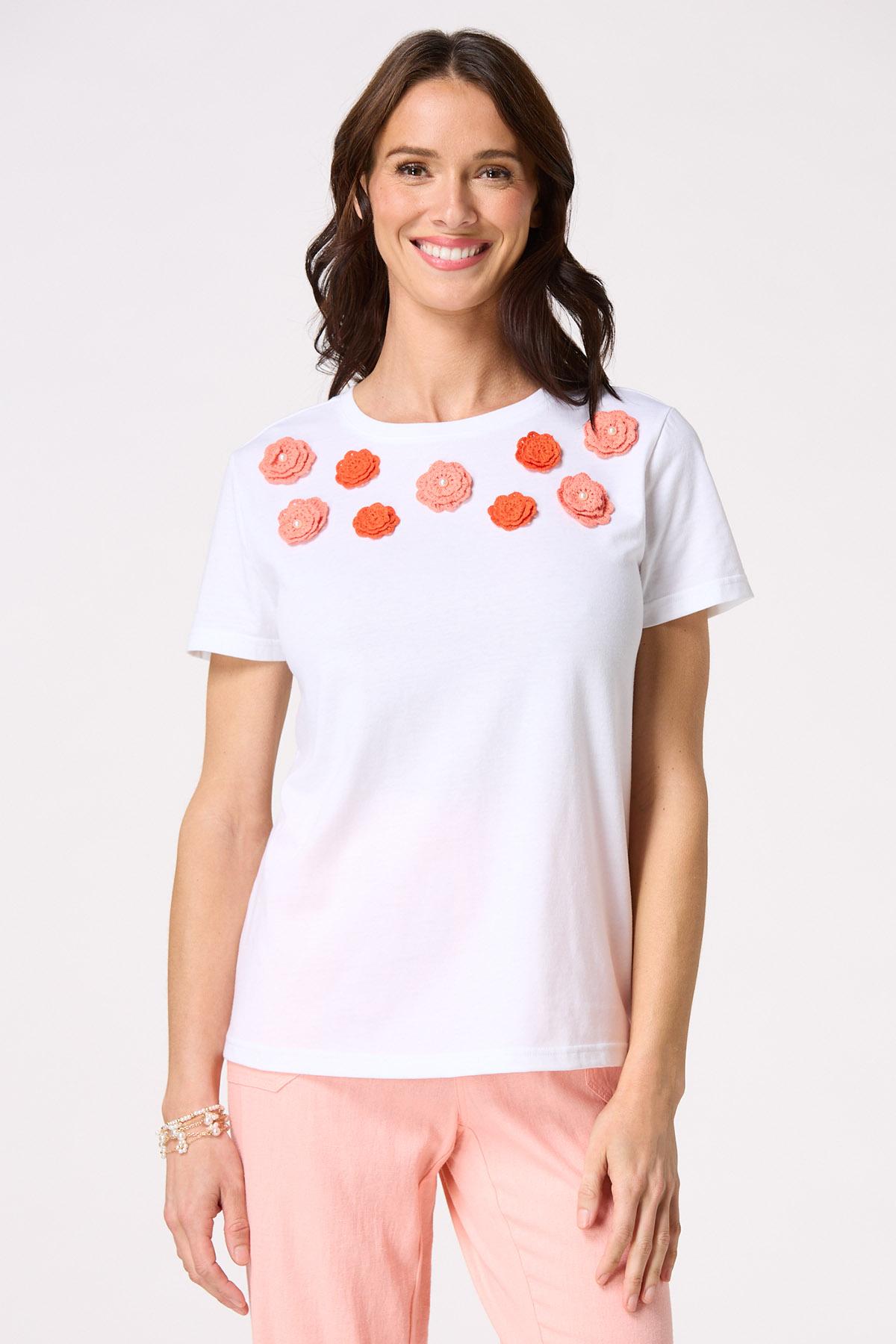 Crocheted Flower Embellished Tee
