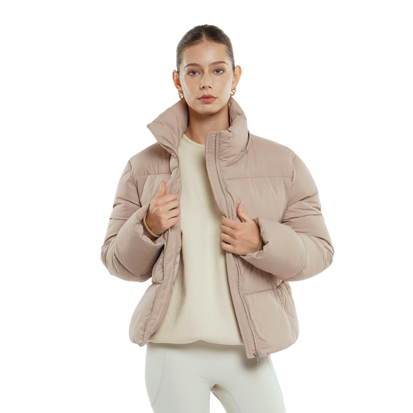 WarmCore Premium Short Puffer Jackets with Removable Hood & Optional Faux Fur Linging, Lady Casual Outerwear Longsleeves Zip Pockets Warm Quilted Coat