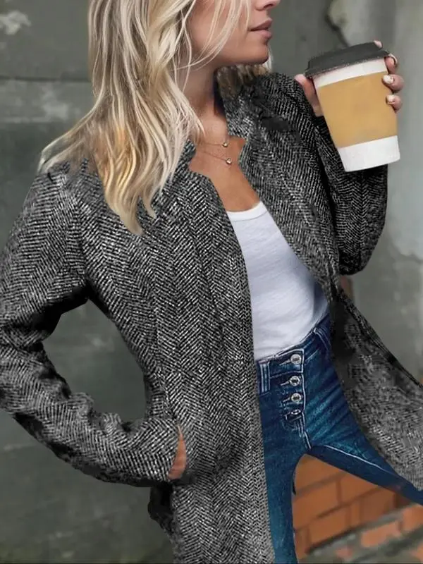 Women's Solid Color Pocket Long Sleeve Open Front Coat