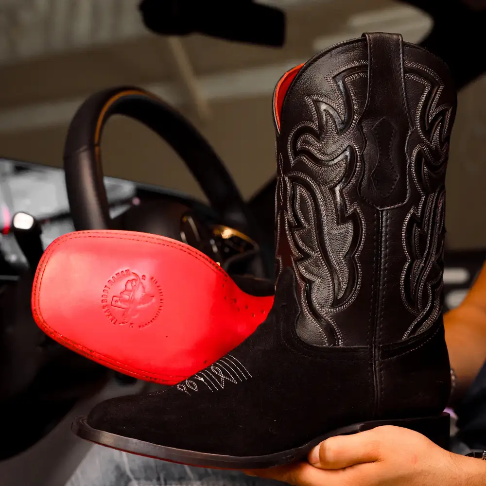 TOTAL BLACK Rough-Out Leather Boots - Square Toe