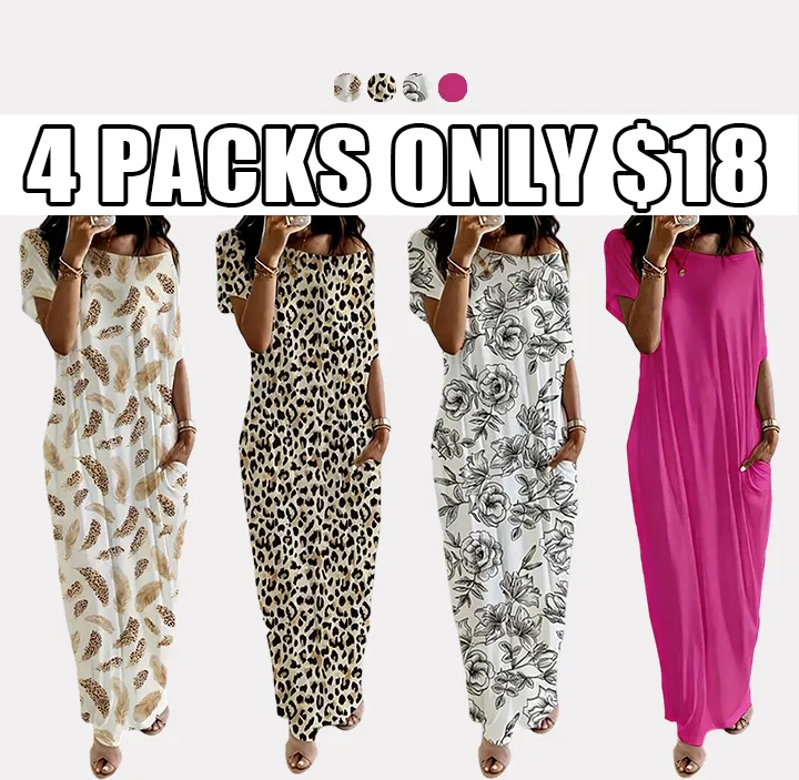 🔥8-PACK $24 - Women's Solid Color Batwing Sleeve Lounge Dress