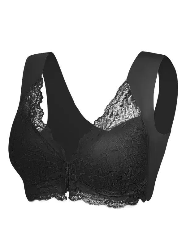 Women's Contrast Lace Hook & Eye Front PushUp Bra