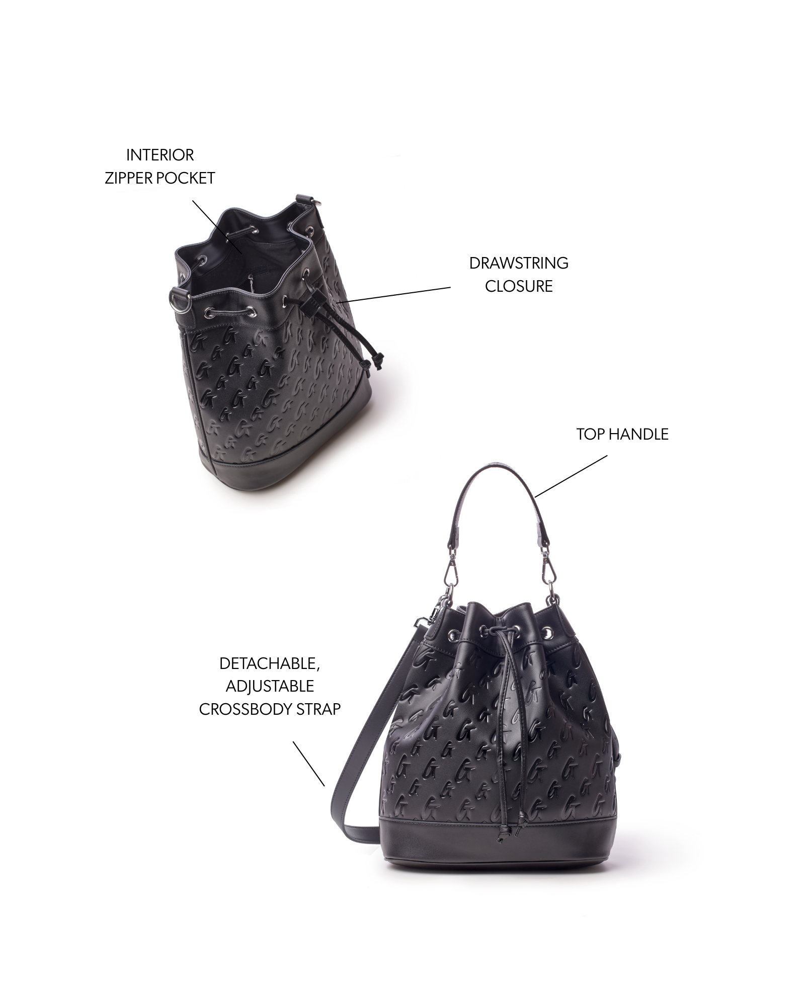 LARGE MONOGRAM BUCKET BAG - BLACK